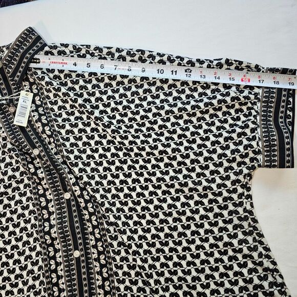 NWT Max Studio London Black White & Gold Flowy Button Up Shirt Top Blouse sz XL - Picture 6 of 10